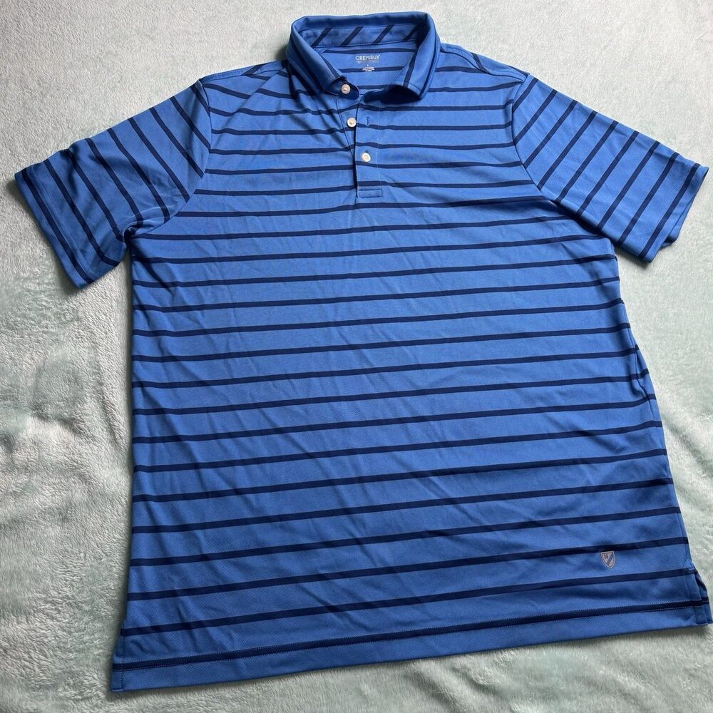 Cremieux Performance Polo Shirt Mens Size L Blue Stripe Active Wear Golf Casual